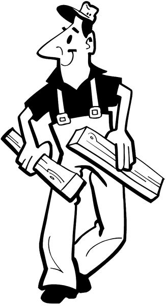 Smiling carpenter at work vinyl sticker. Customize on line. Carpenters 018-0072  